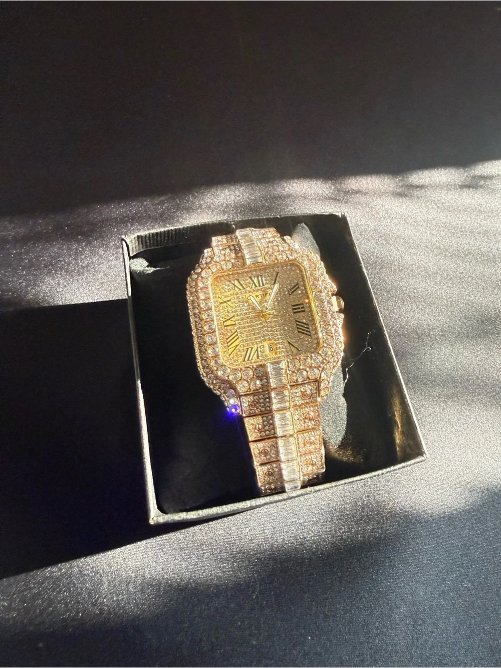 Gold Tone Pavé Crystal Square Face Bracelet Watch